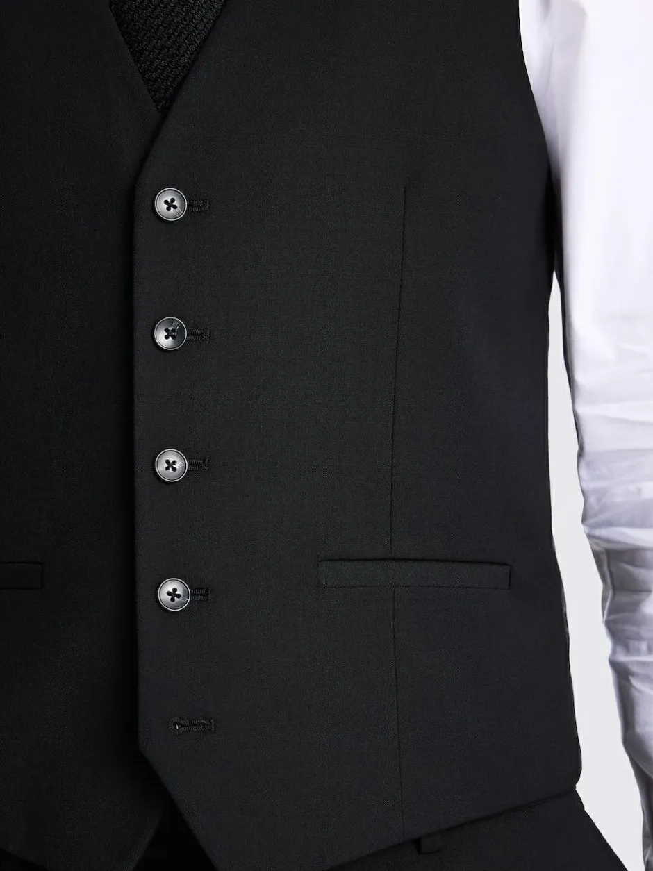 MOSS Slim Regular Fit Stretch Suit Waistcoat Black Best
