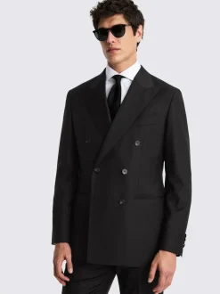 MOSS Black Tailored Double Breasted Twill Italian Suit Jacket New