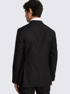 MOSS Black Tailored Double Breasted Twill Italian Suit Jacket New