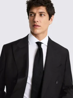 MOSS Black Tailored Double Breasted Twill Italian Suit Jacket New
