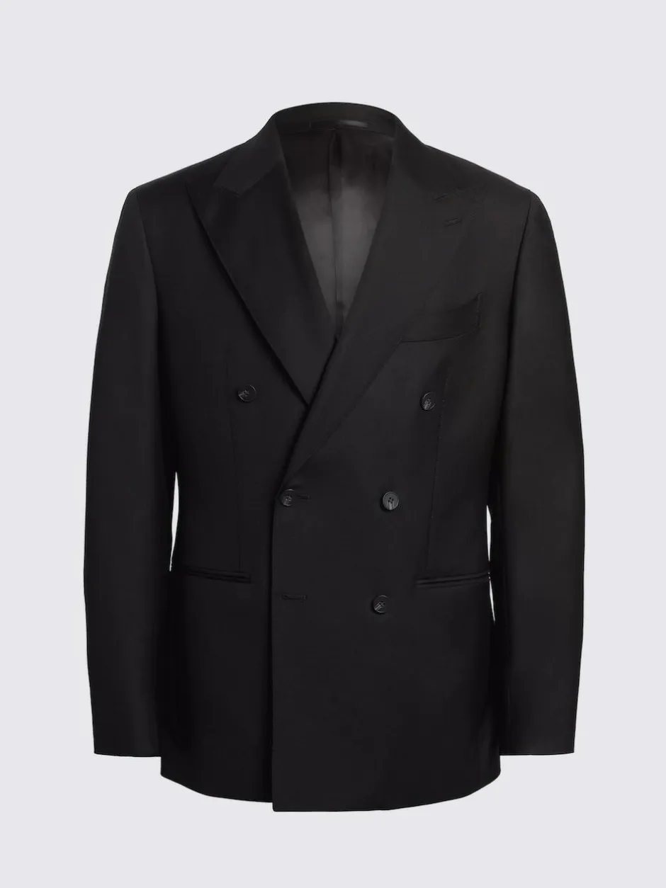 MOSS Black Tailored Double Breasted Twill Italian Suit Jacket New