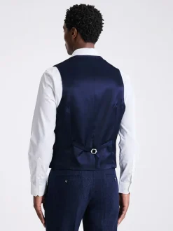 MOSS Slim Donegal Tweed Suit Waistcoat Blue Clearance