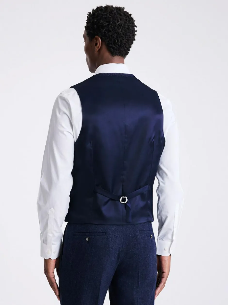 MOSS Slim Donegal Tweed Suit Waistcoat Blue Clearance