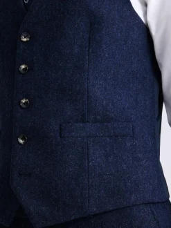 MOSS Slim Donegal Tweed Suit Waistcoat Blue Clearance
