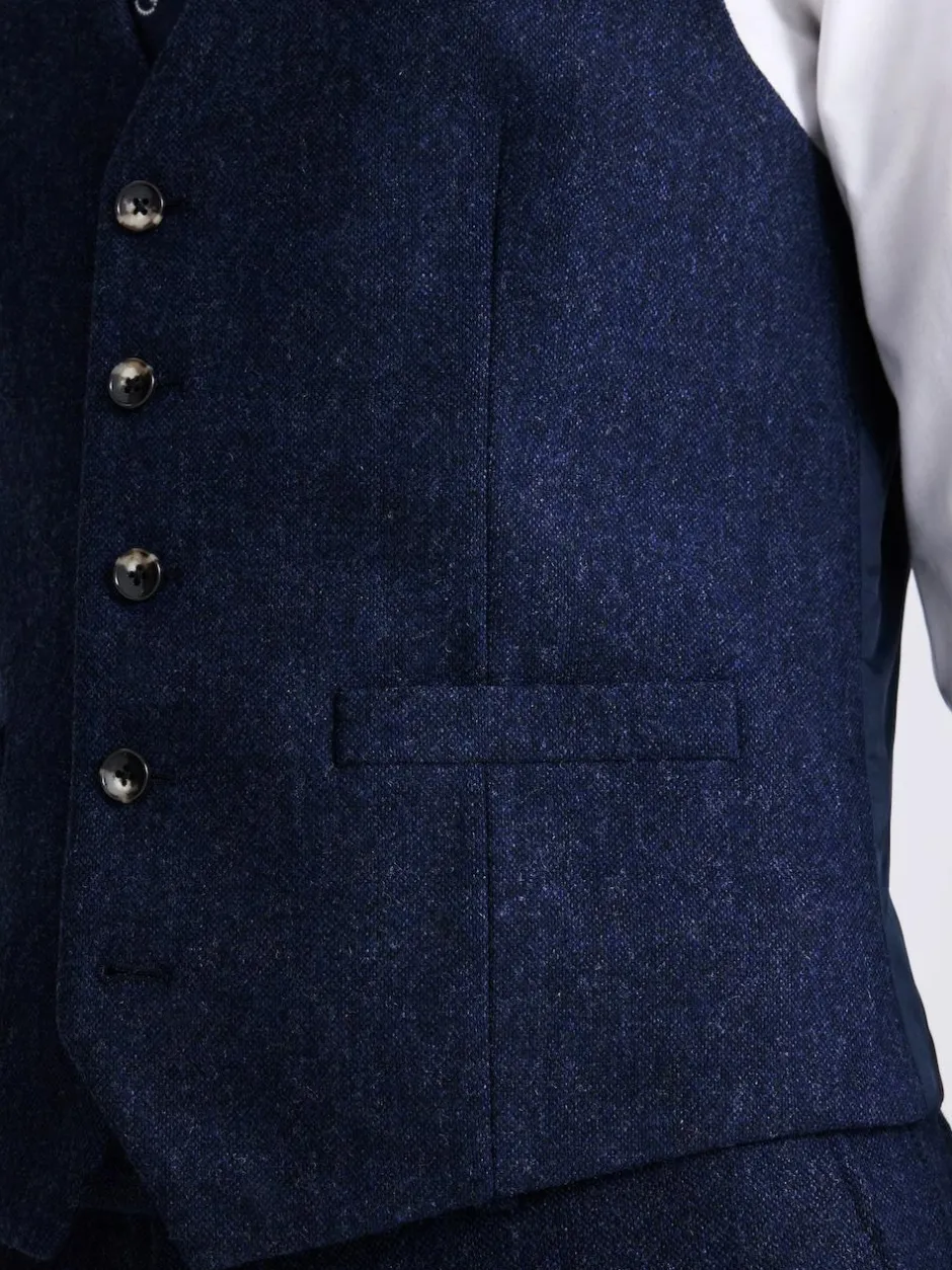 MOSS Slim Donegal Tweed Suit Waistcoat Blue Clearance