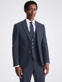 MOSS Slim Donegal Tweed Suit Jacket Blue Hot