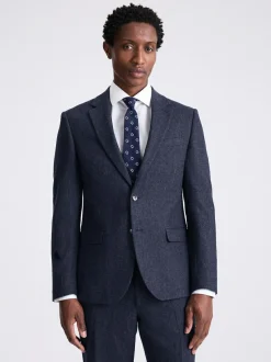 MOSS Slim Donegal Tweed Suit Jacket Blue Hot