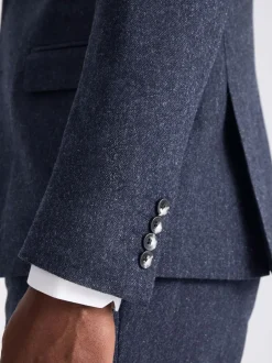 MOSS Slim Donegal Tweed Suit Jacket Blue Hot
