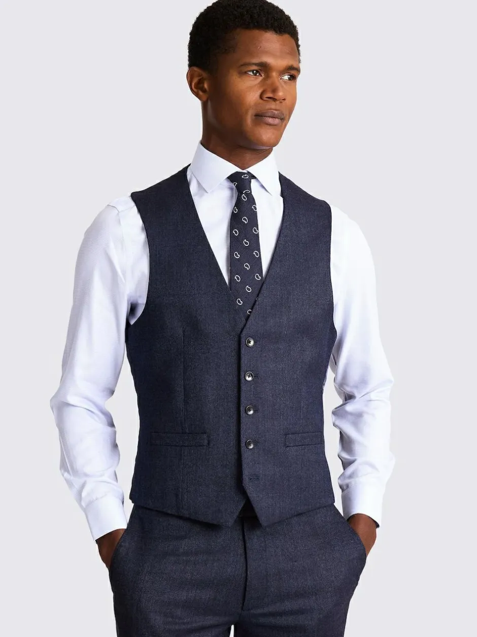 MOSS Blue Slim Twisted Suit Waistcoat Clearance