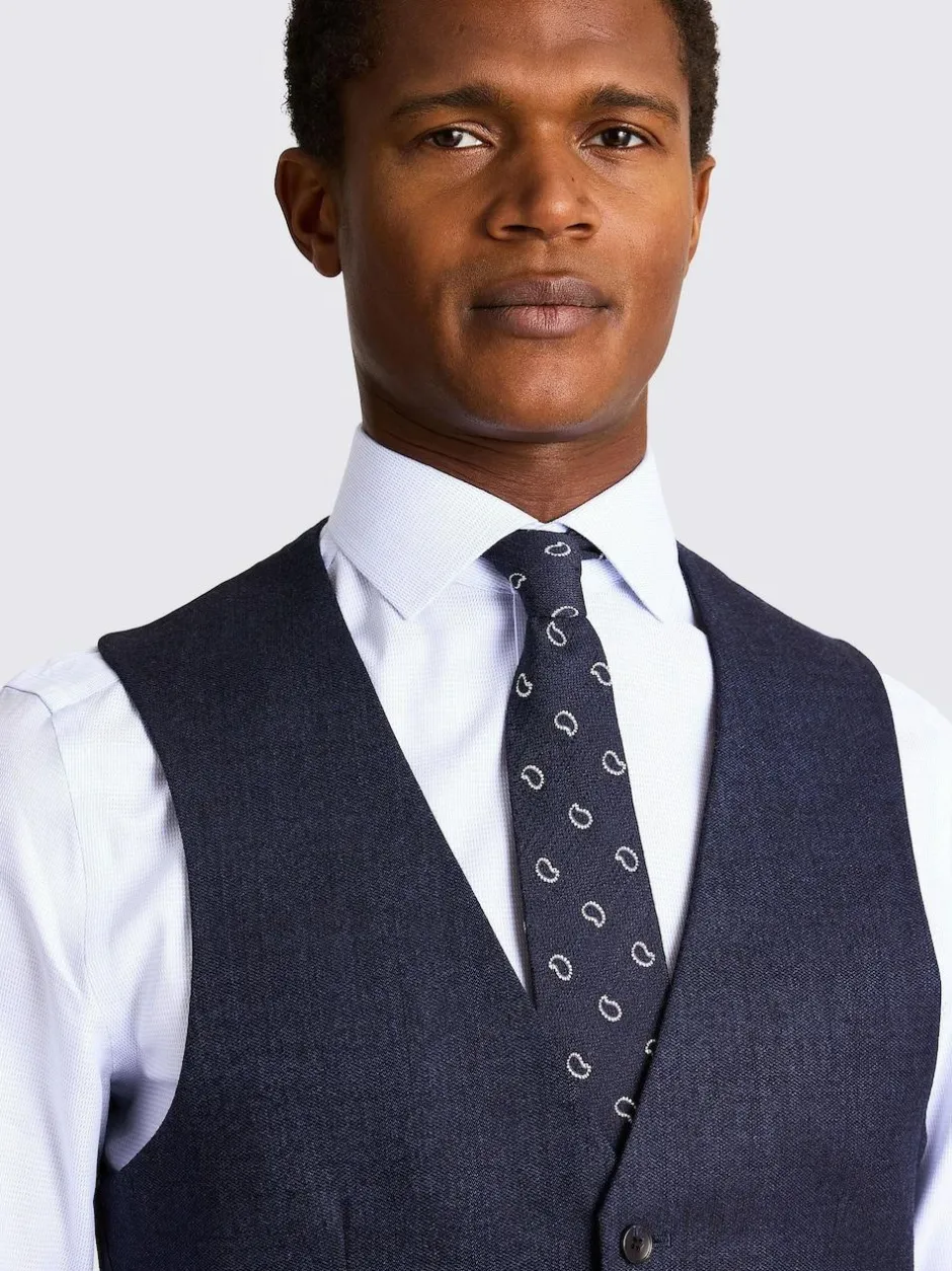 MOSS Blue Slim Twisted Suit Waistcoat Clearance