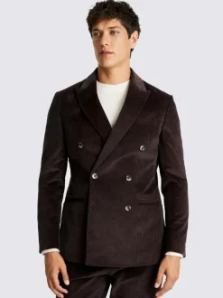 MOSS Dark Brown Tailored Double Breasted Corduroy Suit Jacket Clearance