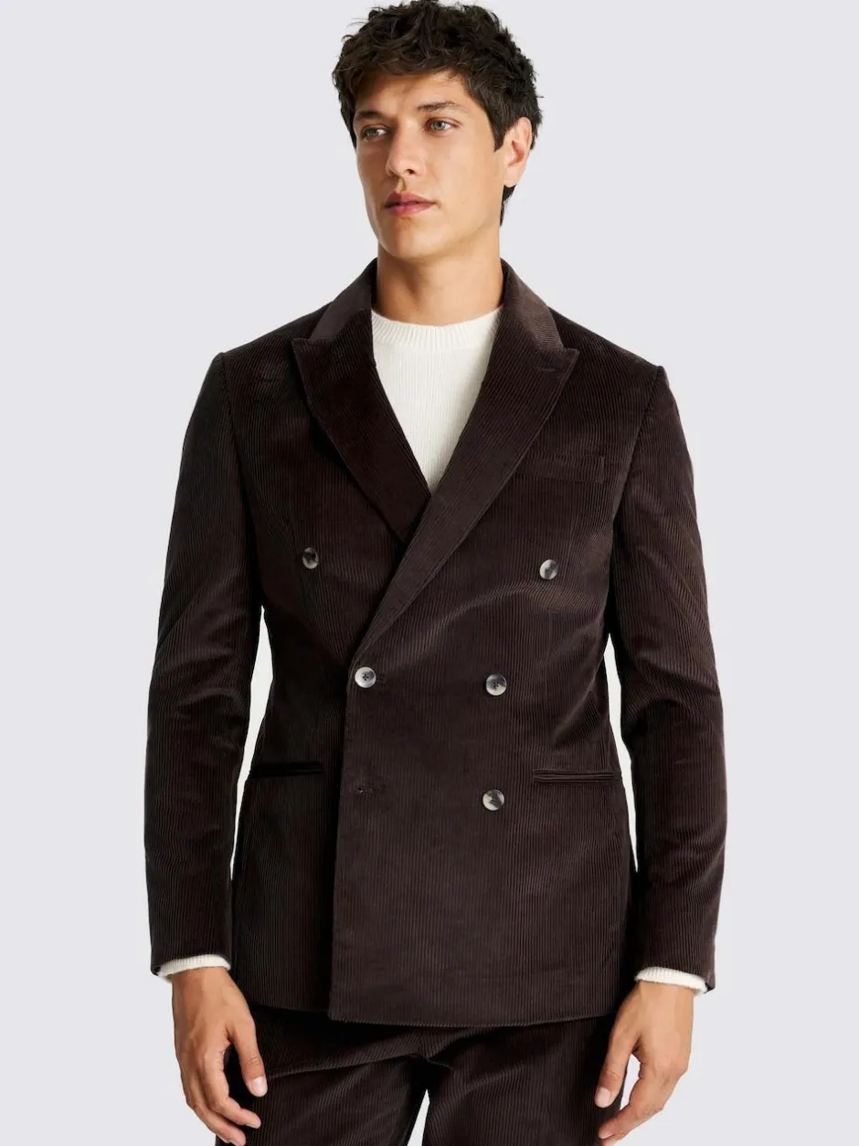 MOSS Dark Brown Tailored Double Breasted Corduroy Suit Jacket Clearance
