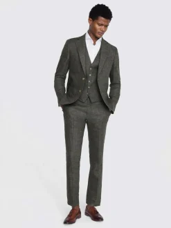 MOSS Grey Tailored Fit Linen Suit Jacket