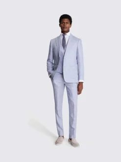 MOSS Light Blue Tailored Fit Linen Jacket Discount