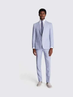 MOSS Light Blue Tailored Fit Linen Jacket Discount