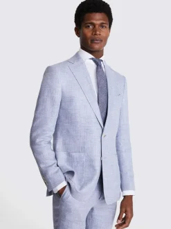 MOSS Light Blue Tailored Fit Linen Jacket Discount