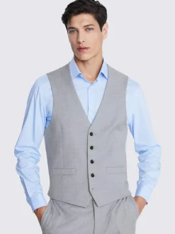 MOSS Regular Fit Stretch Suit Waistcoat Light Grey New