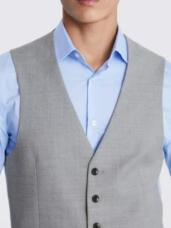 MOSS Regular Fit Stretch Suit Waistcoat Light Grey New