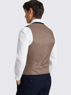 MOSS Navy Black Check Slim Regular Fit Suit Waistcoat Discount
