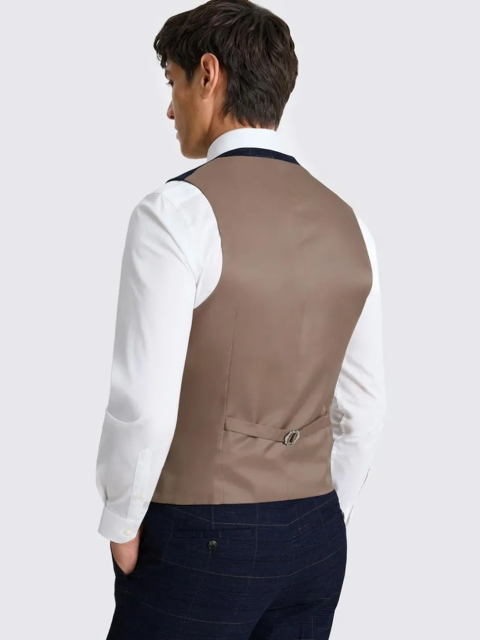 MOSS Navy Black Check Slim Regular Fit Suit Waistcoat Discount