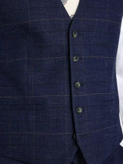 MOSS Navy Black Check Slim Regular Fit Suit Waistcoat Discount