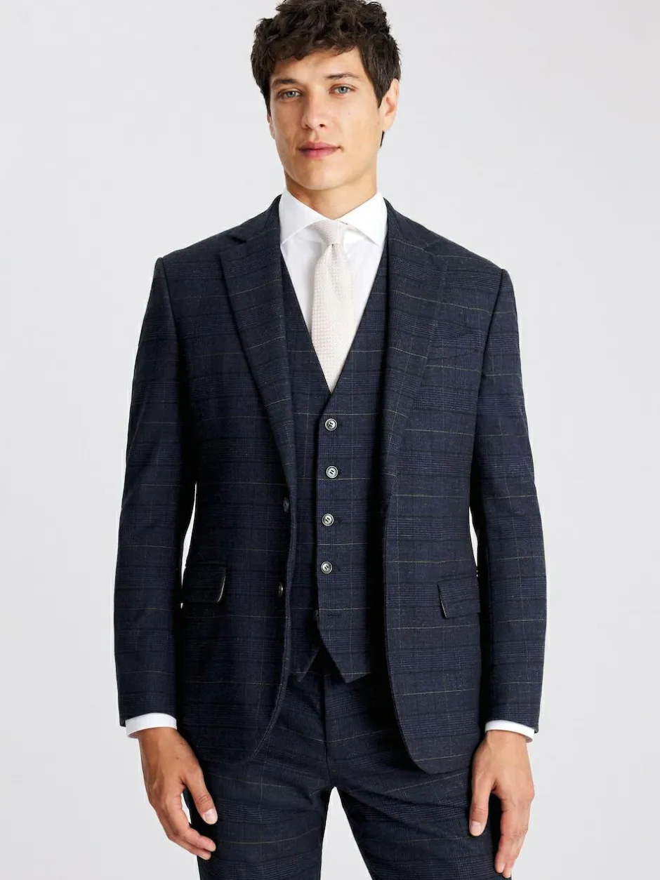 MOSS Navy Black Check Tailored Regular Fit Suit Jacket New