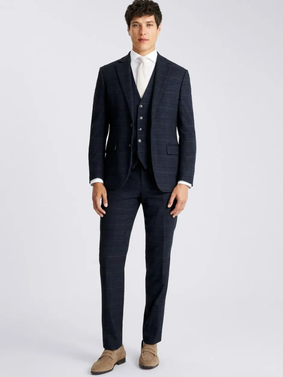 MOSS Navy Black Check Tailored Regular Fit Suit Jacket New