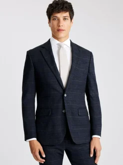MOSS Navy Black Check Tailored Regular Fit Suit Jacket New