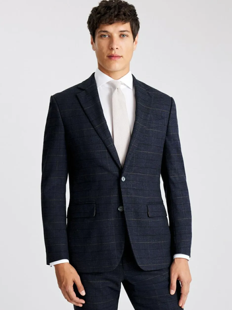 MOSS Navy Black Check Tailored Regular Fit Suit Jacket New