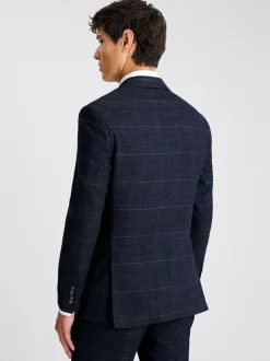 MOSS Navy Black Check Tailored Regular Fit Suit Jacket New