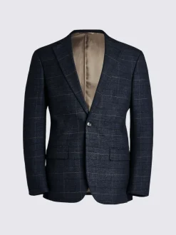 MOSS Navy Black Check Tailored Regular Fit Suit Jacket New