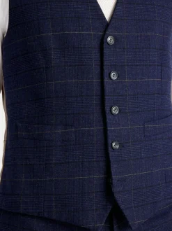 MOSS Navy Black Check Tailored Regular Fit Suit Waistcoat Hot