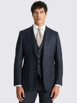 MOSS Navy Check Tailored Performance Suit Jacket Discount