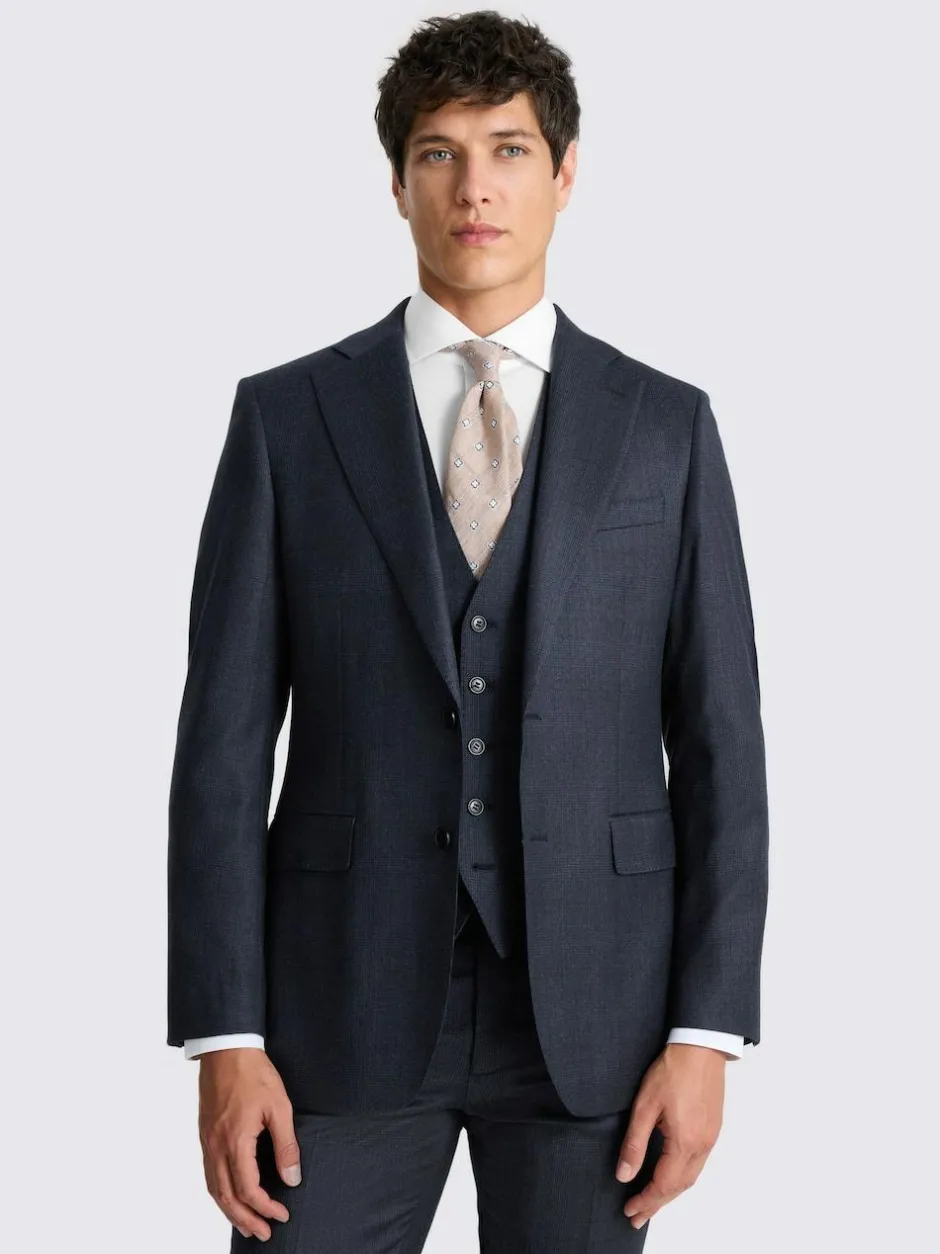 MOSS Navy Check Tailored Performance Suit Jacket Discount