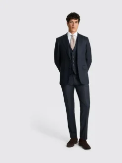 MOSS Navy Check Tailored Performance Suit Jacket Discount