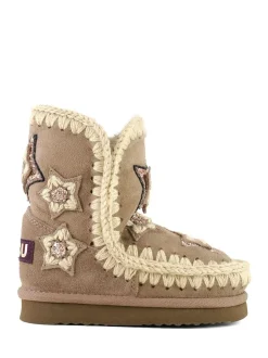 Mou Grey Eskimo Sheepskin Lined Kids Crochet Stars Suede Boots Hot