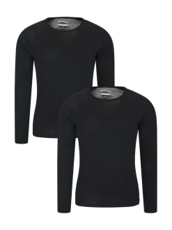 Mountain Warehouse Merino Thermal Tops 2 Pack Black New