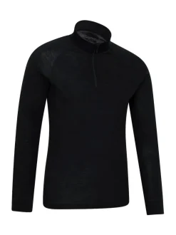 Mountain Warehouse Mens Merino Quarter Zip Thermal Top Black Hot