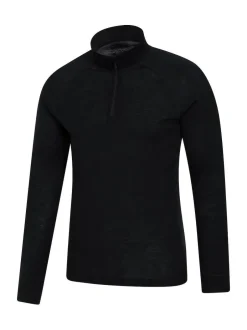 Mountain Warehouse Mens Merino Quarter Zip Thermal Top Black Hot