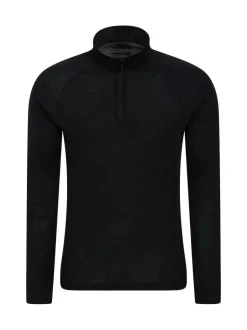 Mountain Warehouse Mens Merino Quarter Zip Thermal Top Black Hot