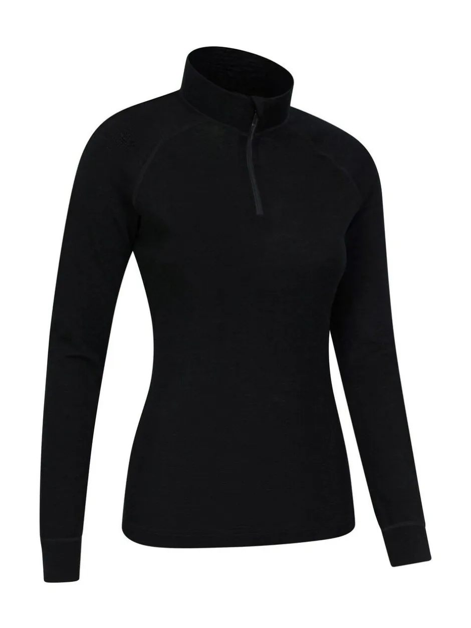 Mountain Warehouse Black Womens Merino Zip Neck Thermal Top Outlet