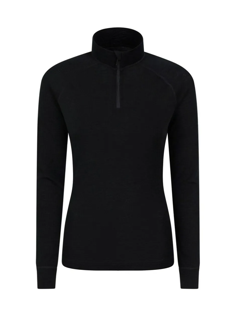 Mountain Warehouse Black Womens Merino Zip Neck Thermal Top Outlet