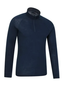 Mountain Warehouse Mens Merino Quarter Zip Thermal Top Blue New