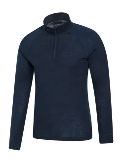 Mountain Warehouse Mens Merino Quarter Zip Thermal Top Blue New