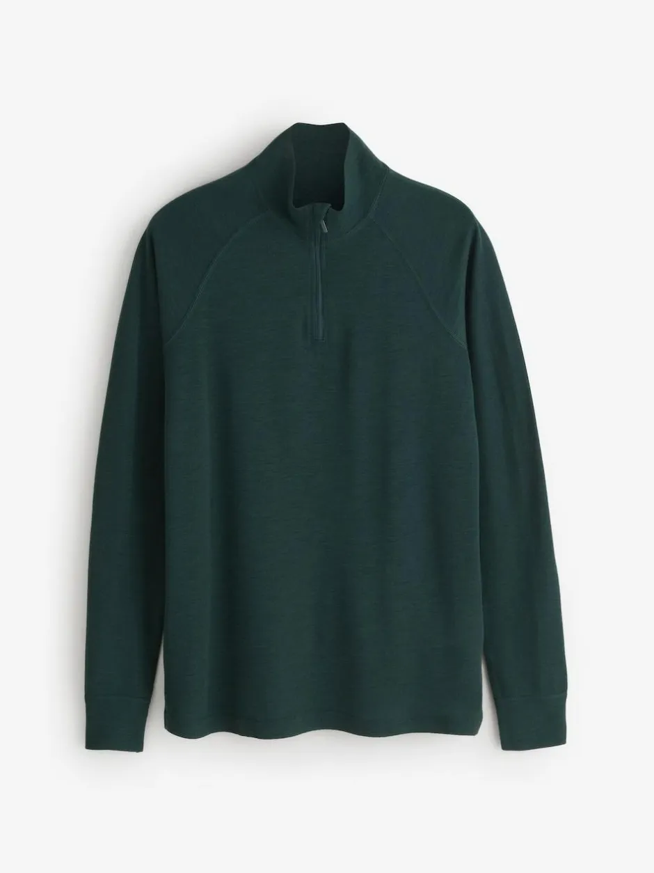 Mountain Warehouse Green Merino II Mens Zip Neck Base Layer Top Clearance