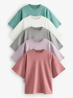 Next Multi 100% Cotton Boxy Short Sleeve T-Shirts 5 Pack Discount