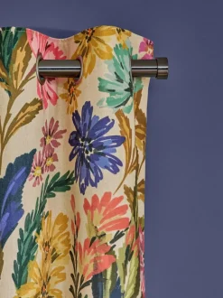 Next Multi Bold Floral Print Touch of Linen Blackout Thermal Eyelet Curtains Clearance