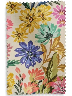 Next Multi Bold Floral Print Touch of Linen Blackout Thermal Eyelet Curtains Clearance