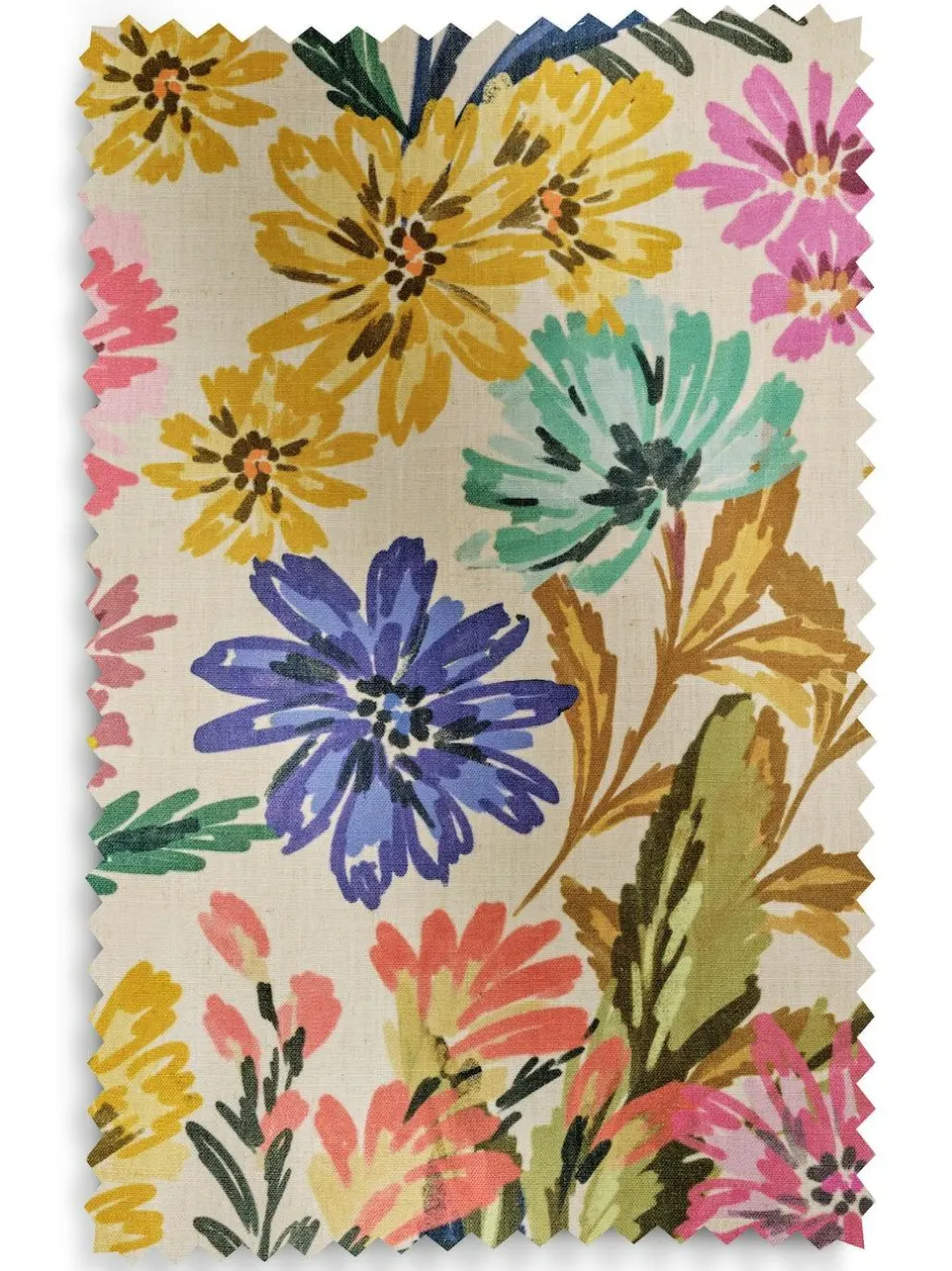 Next Multi Bold Floral Print Touch of Linen Blackout Thermal Eyelet Curtains Clearance