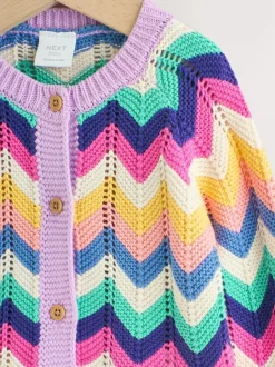 Next Multi Bright Crochet Striped Knitted Baby Cardigan (0mths-2yrs) Discount